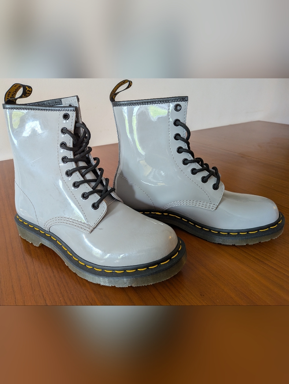 Dr. Martens 1460 Patent Leather Lace-Up Boot in Zinc Grey Women's 9